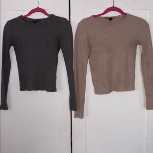 Forever 21 Gray and Tan Crew Neck Sweaters